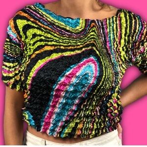 Vintage Artsy,Colorful Crinkle Women's Top,one size,stretches,Y2K